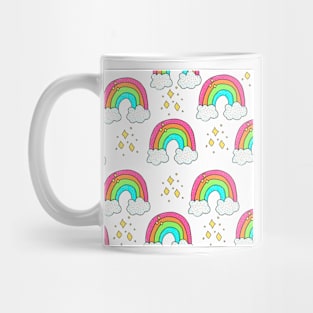 rainbow and cloud print in white Mug